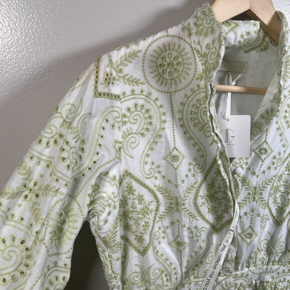 Vita Grace Neesha Playsuit Romper Size Small Green Embroidered Vacation Resort - Picture 7 of 11